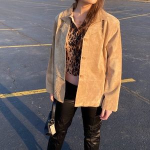 🌐 Vintage camel suede blazer jacket